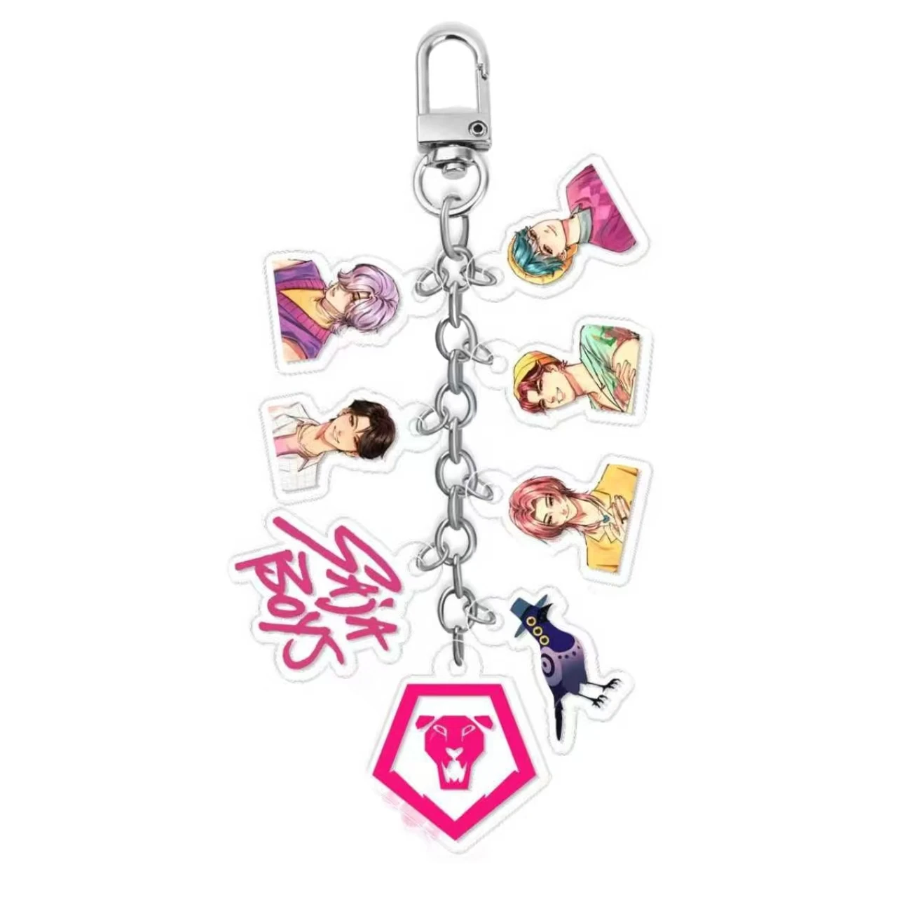 مجموعة Kpop Witch Hunter Group الجديدة × مجموعة Shaka Boy Group - سلسلة مفاتيح من الأكريليك، سحر حقيبة Blue Cat Merch