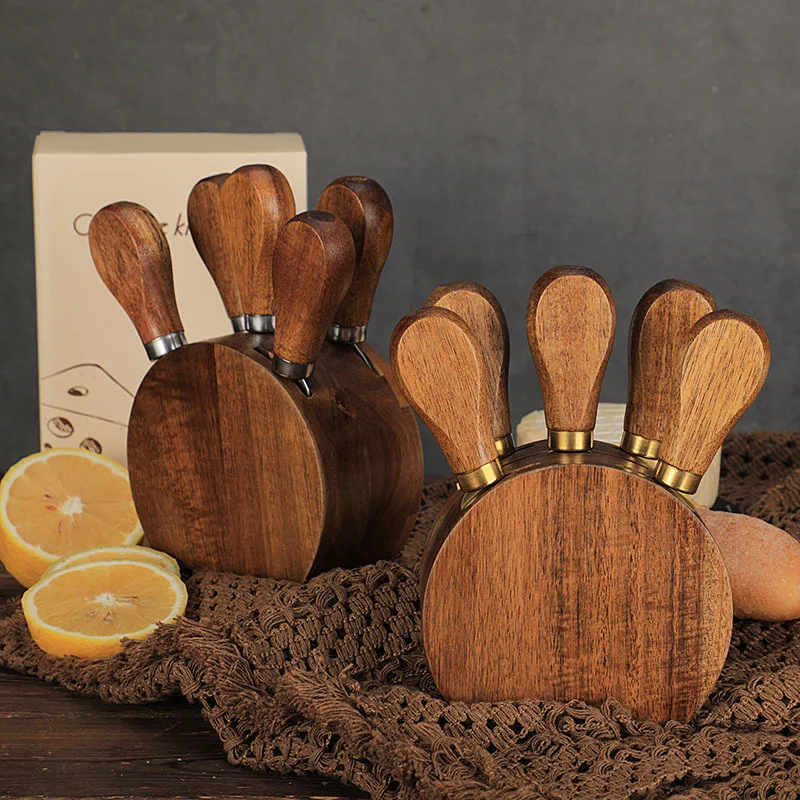 6-teiliges Käsemesser-Set mit Holzgriff, Edelstahl-Käseschneider, Gabel & Schaufel, Käse-Servierbesteck für Küche und Zuhause