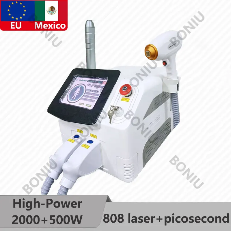 Máquina de eliminación de tatuajes con láser de picosegundo 2 en 1, depilación láser de diodo 10BAR, depilación indolora de 808nm