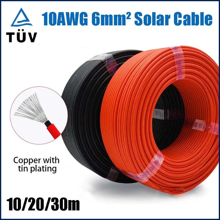 6mm2 10AWG kabel fotowoltaiczny cynowana miedź dwuwarstwowa izolacja kabel PVC TUV do podłączenia paneli fotowoltaicznych