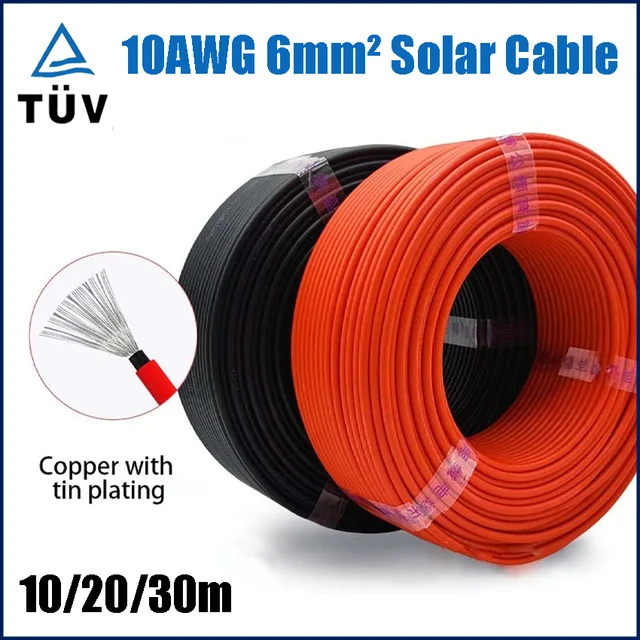 6mm2 10AWG kabel fotowoltaiczny cynowana miedź dwuwarstwowa izolacja kabel PVC TUV do podłączenia paneli fotowoltaicznych