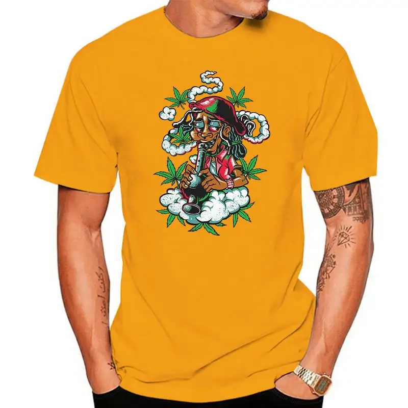 Jamaican Mens T-Shirt Rasta Weed High Smoke Bong Short-Sleeved Tee Shirt