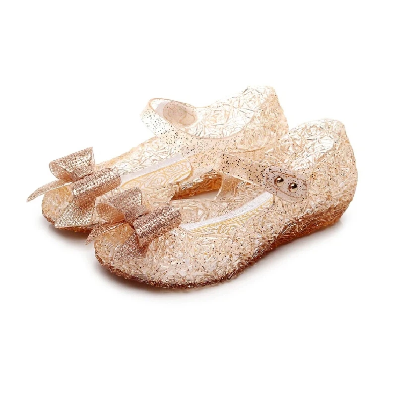 Jelly Sandals Glitter Bow Knot Closed Toe Hollow Out Transparent Sequins Shiny Summer Casual Daily Outdoor Walking Princess shoe