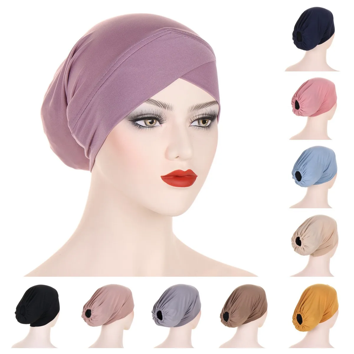 Solid Color Forehead Cross Women Turban Elastic Musilim Hijab Cap Islamic Women Ramadan Clothing Headwrap