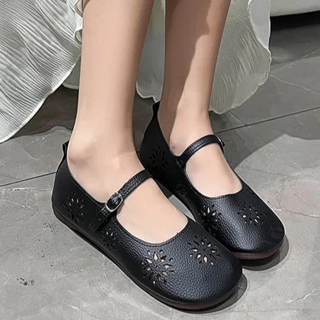 

2024 Hot Selling Womens Mary Jane Shoes Womens Flat Retro Outdoor Leisure Hollow Slip-on Soft Sole Lightweight Womens Flat Shoes