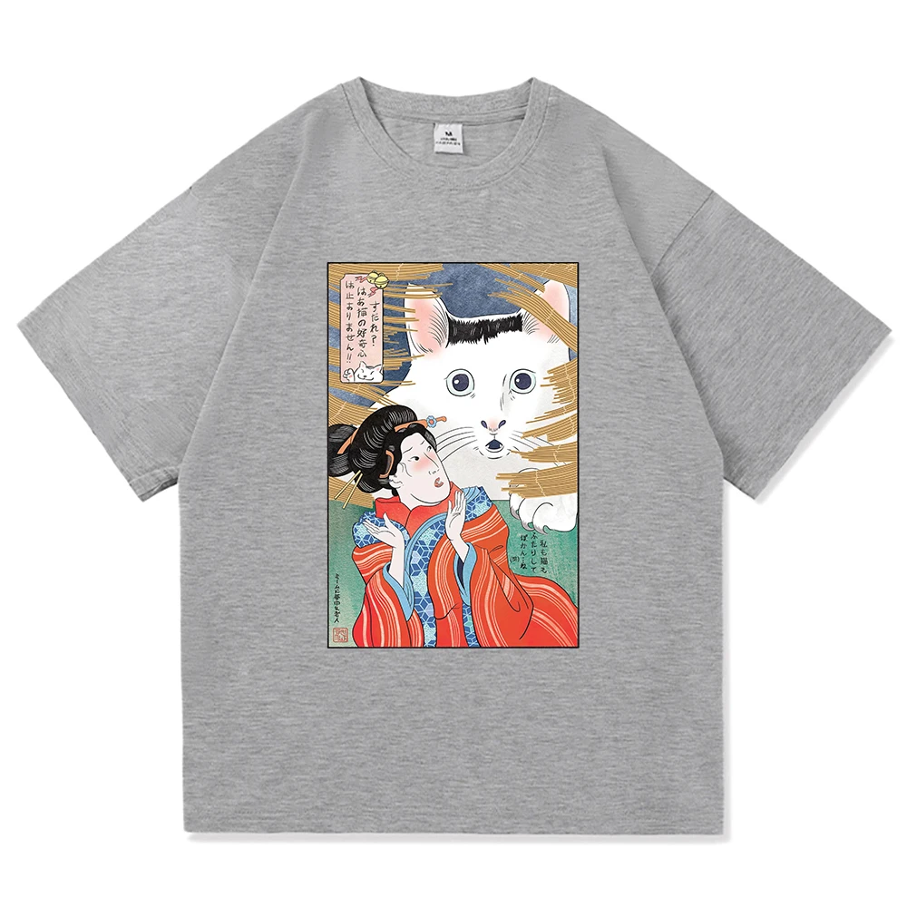 هوه القط ميمي تي شيرت اليابانية مضحك القط موضة الرجعية الرجال/النساء الملابس خمر Harajuku بلايز عالية الجودة القطن بلايز #5