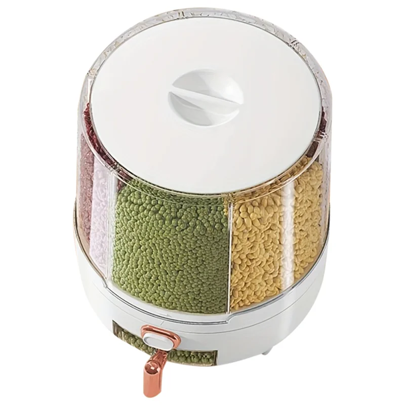 

A93E-Airtight 6-Compartment Rotating Food Storage Container 360°- Moisture-Proof Design For Cereal, Rice- Kitchen Pantry Organiz