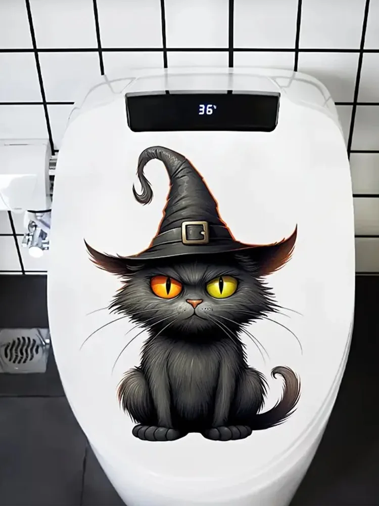 Cat in Witch Hat Stickers, Bright Wall for Home, Cabinet, Door,Refrigerator Decoration
