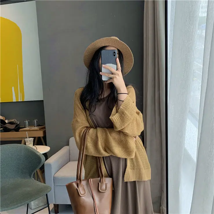 Spring and Summer Sunscreen Cardigan Thin Jacket Air-conditioned Sweater Lazy and Gentle Style Sweater Buttonless Knitted Jacket