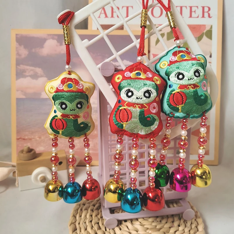 2025 Year Of The Snake Mascot Plush Toy Zodiac Snake Doll Bell Bag Pendant Car Hanging Ornaments Kids Gift