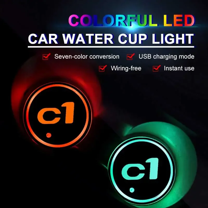 Luminous Car Water Cup Coaster Holder 7 Colorful Led Atmosphere Light USB Charging For C1 Auto Accessories