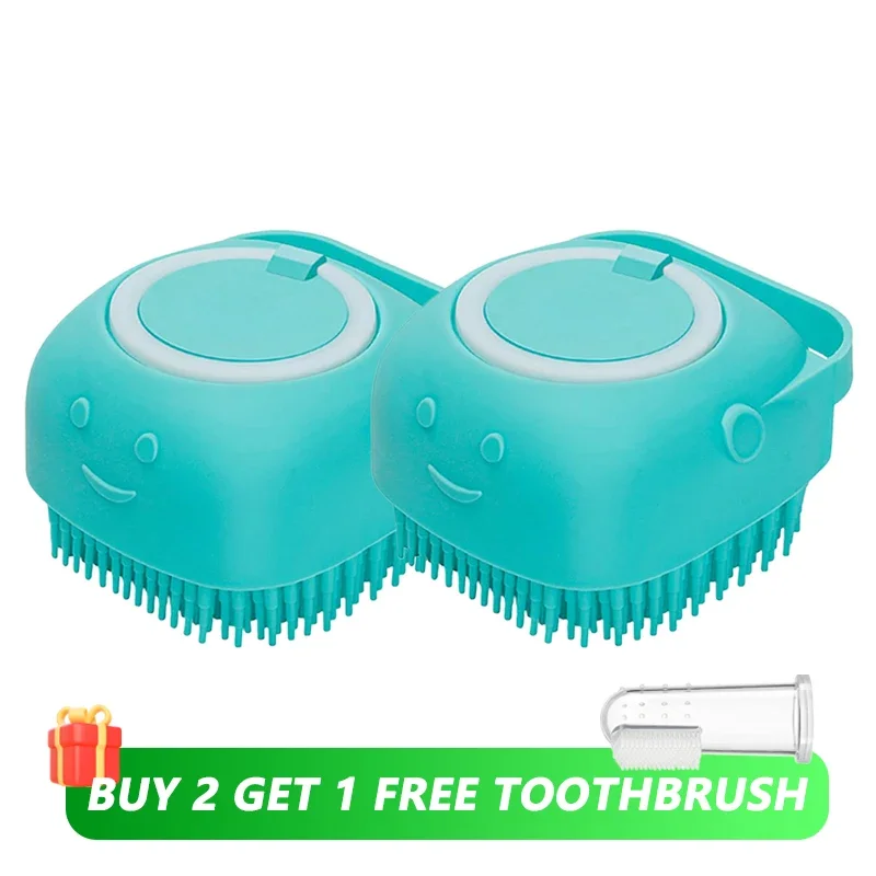 Dog Bath Brush with Shampoo Dispenser, Pet Grooming Tool