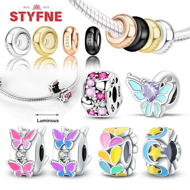 

Silver 925 Luminous Charm Butterfly Four-color Round Silicone Spacer Beads for Women Diy Original Bracelet High-end Jewelry Gift