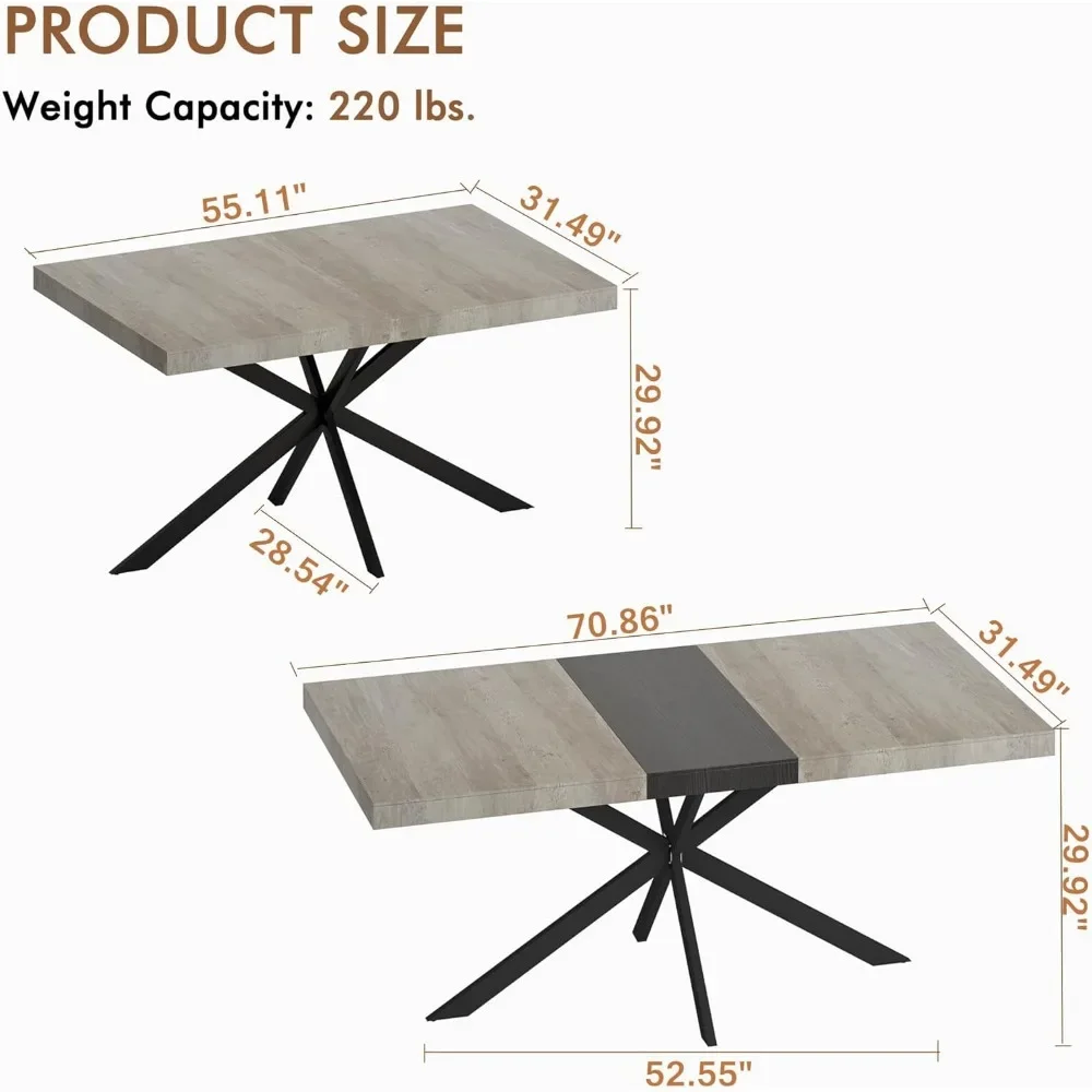 Table de salle à manger extensible pour 4 5 6 7 8 personnes, tables de réunion de conférence industrielles en bois longues