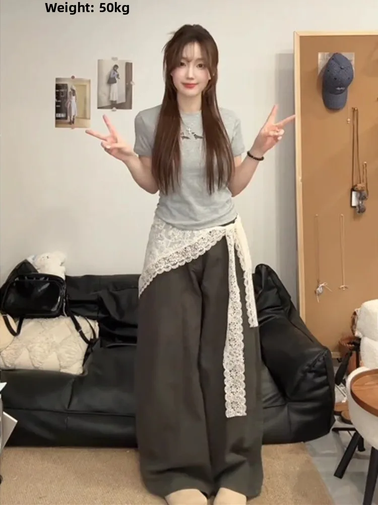

Юбка А-силуэта больших размеров с кружевом и поясом, цельная, женская, весенняя новинка, корейский стиль, из тюля, стройнящая фигуру