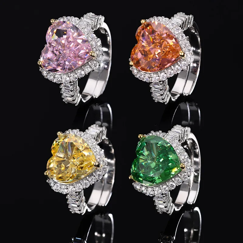 Elegant Design Adjustable Heart Shaped Gemstone Ring with 12*12mm Stones Available in Multiple Colors for Women Jewelry Gift