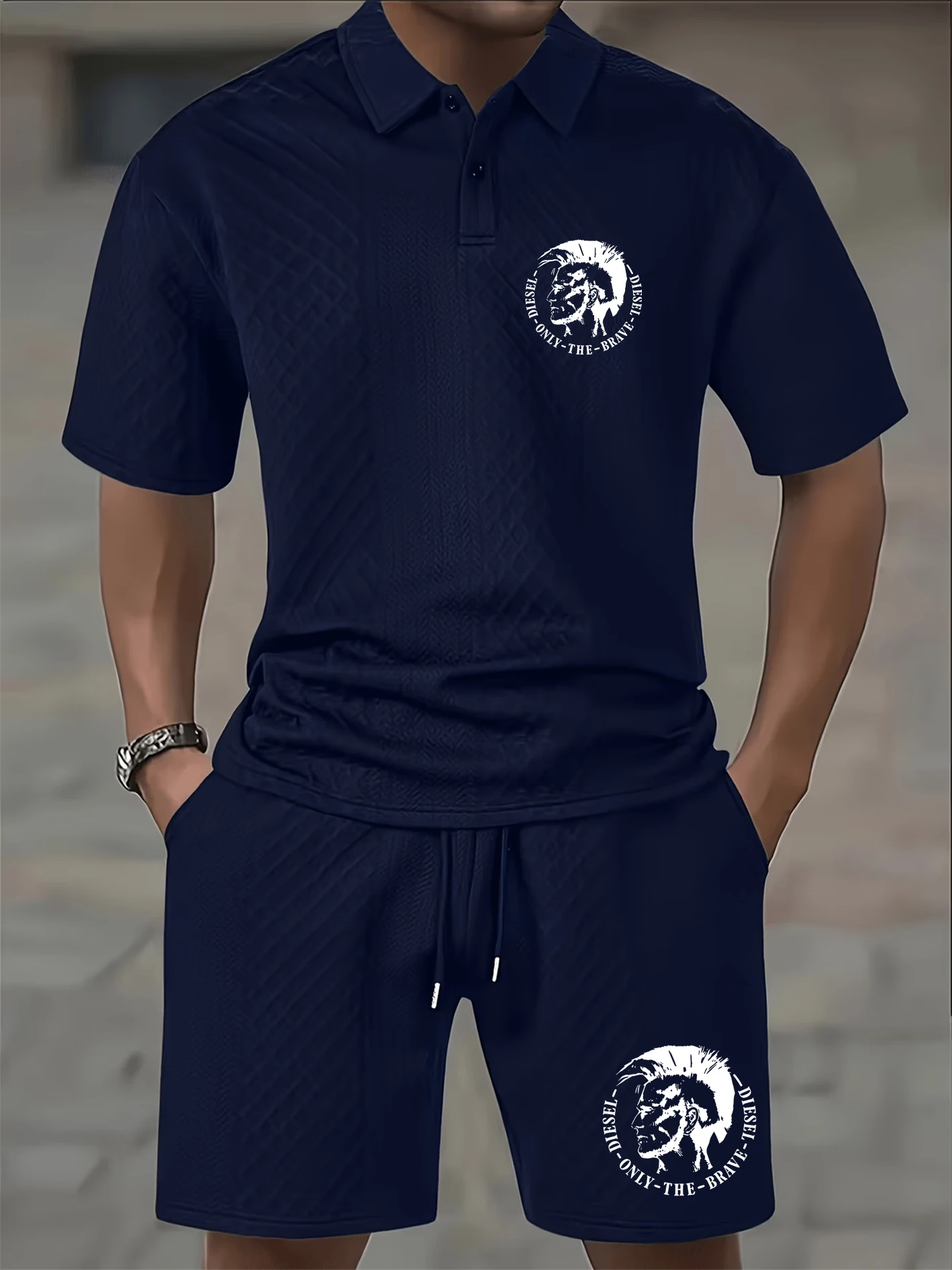 

Men's New Waffle Knit Polo Set, Breathable Textured Fabric, Slim-fit Lapel with Two-button Placket, Versatile for Casual Sports