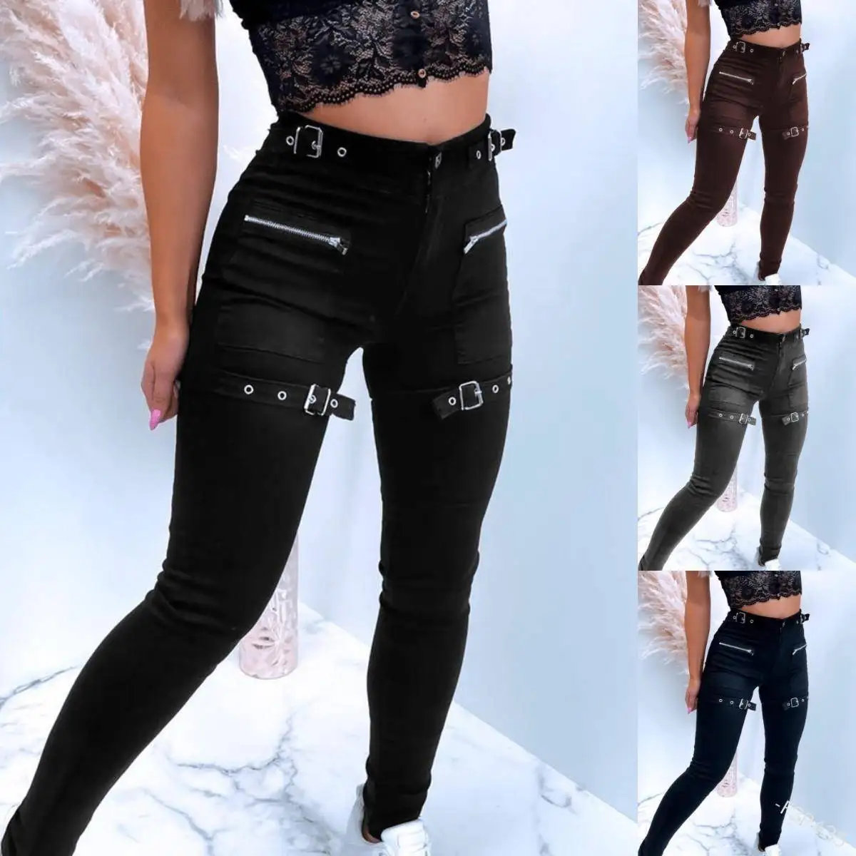 

Fashionable Casual mid High Waist Slim Fit Pencil Jeans Women's Pants 2023 New Style Street Style Medium Stretch Black Denim