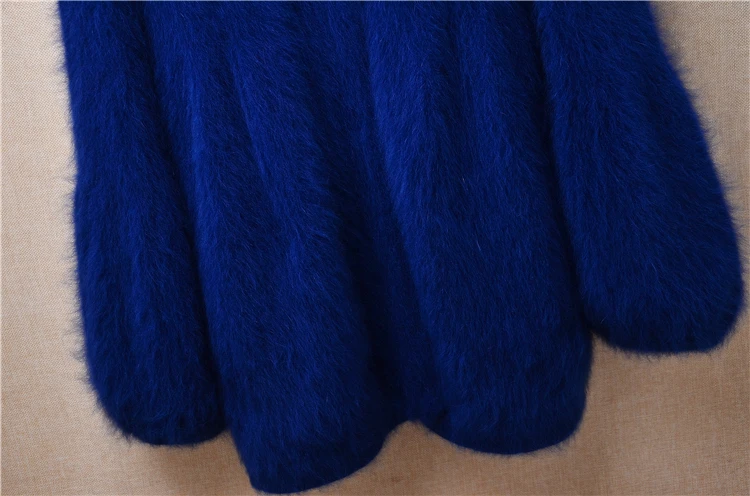 Female Women Fall Winter Clothing Blue Hairy Mink Cashmere Knitted Long Sleeves Turn-Down Neck Loose Cardigans Sweater Jacket