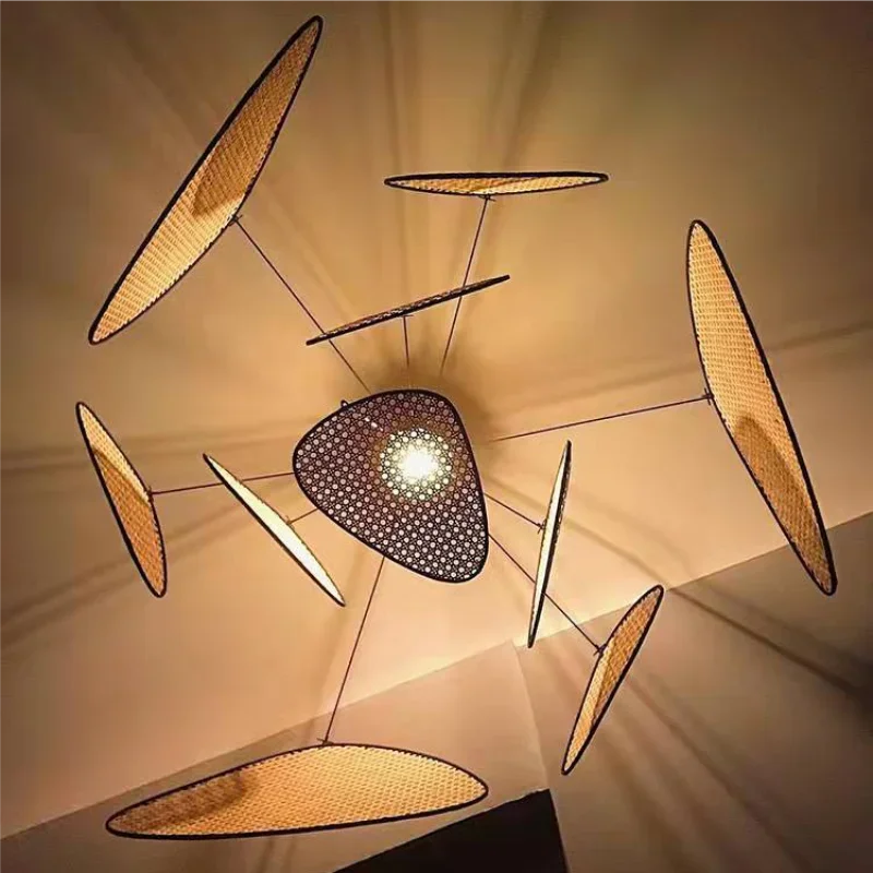 Modern Living Room Chandelier Dining Room Leaf Grid Rural Hand Made Rattan Art screen Lamp E27 Bedroom home Decor 110V 240V