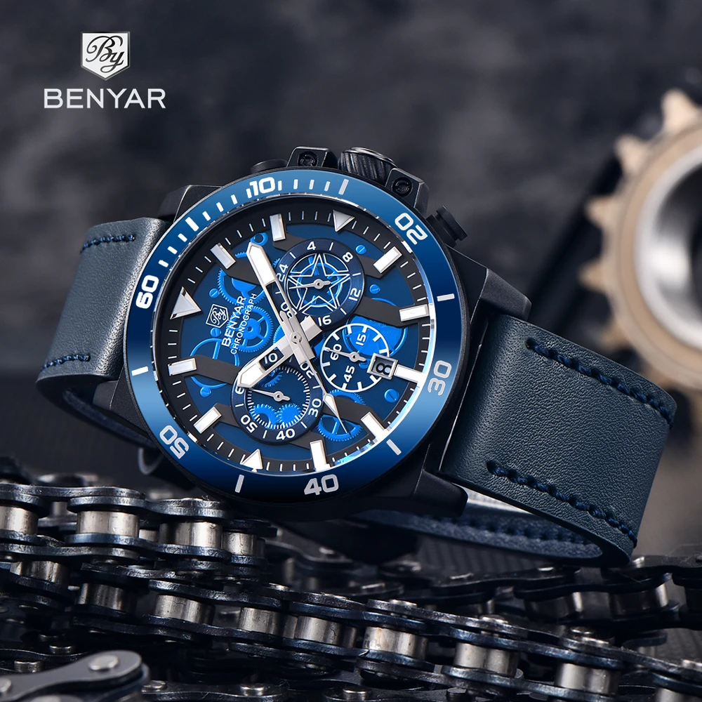 

BENYAR Mens Watches Top Brand Luxury Chronograph Quartz Watch For Men Multifunction Sports Waterproof Luminous Reloj Hombre 2023