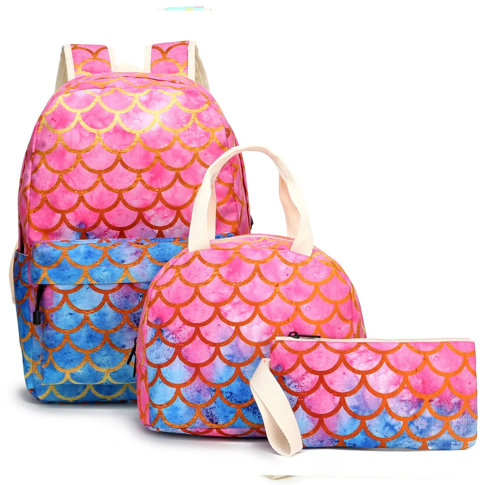 3PCS Mermaid Series Elementary School Schoolbag Girl Backpack With Children's Lunch Bag, Pencil Case