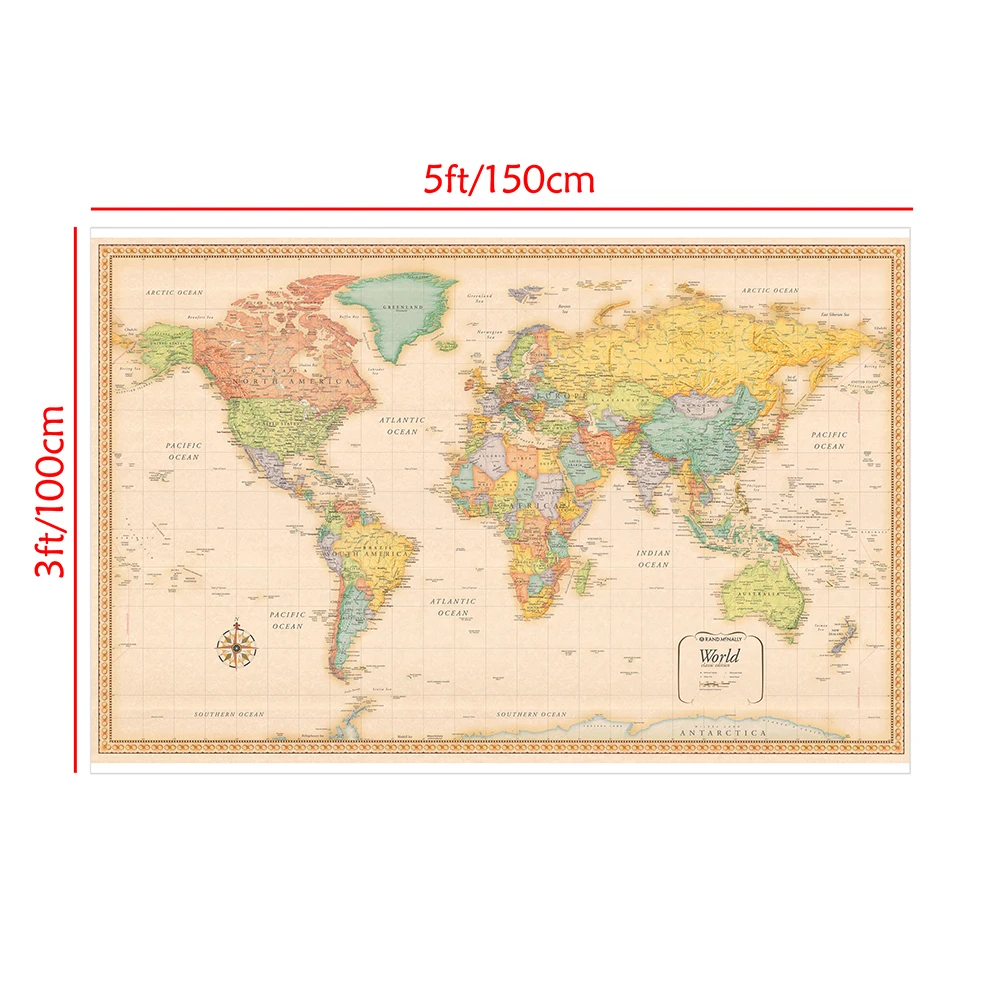 150*100 см карта мира декоративная картина классическая винтажная нетканая картина на холсте настенный художественный постер домашний декор школьные принадлежности