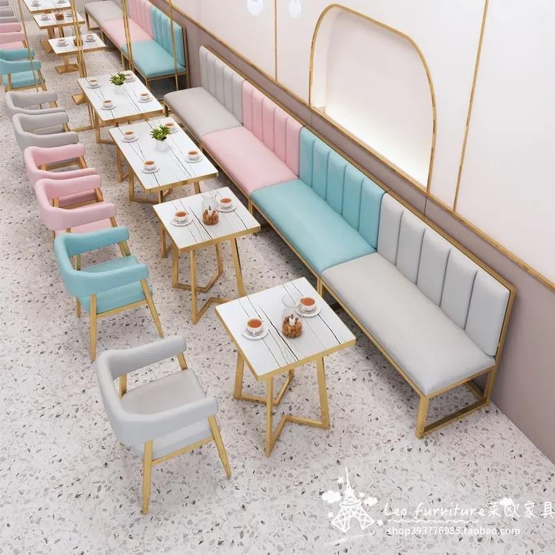 Coffee shop table and chair combination light luxury Tieyi rest area dessert hot pot restaurant milk tea shop wall card seat sof