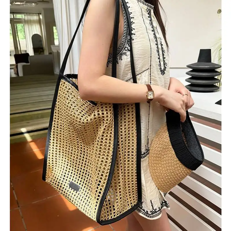 2024 new style hollow woven niche designer bag style raffia woven shoulder bag casual vacation beach bag versatile simple handba