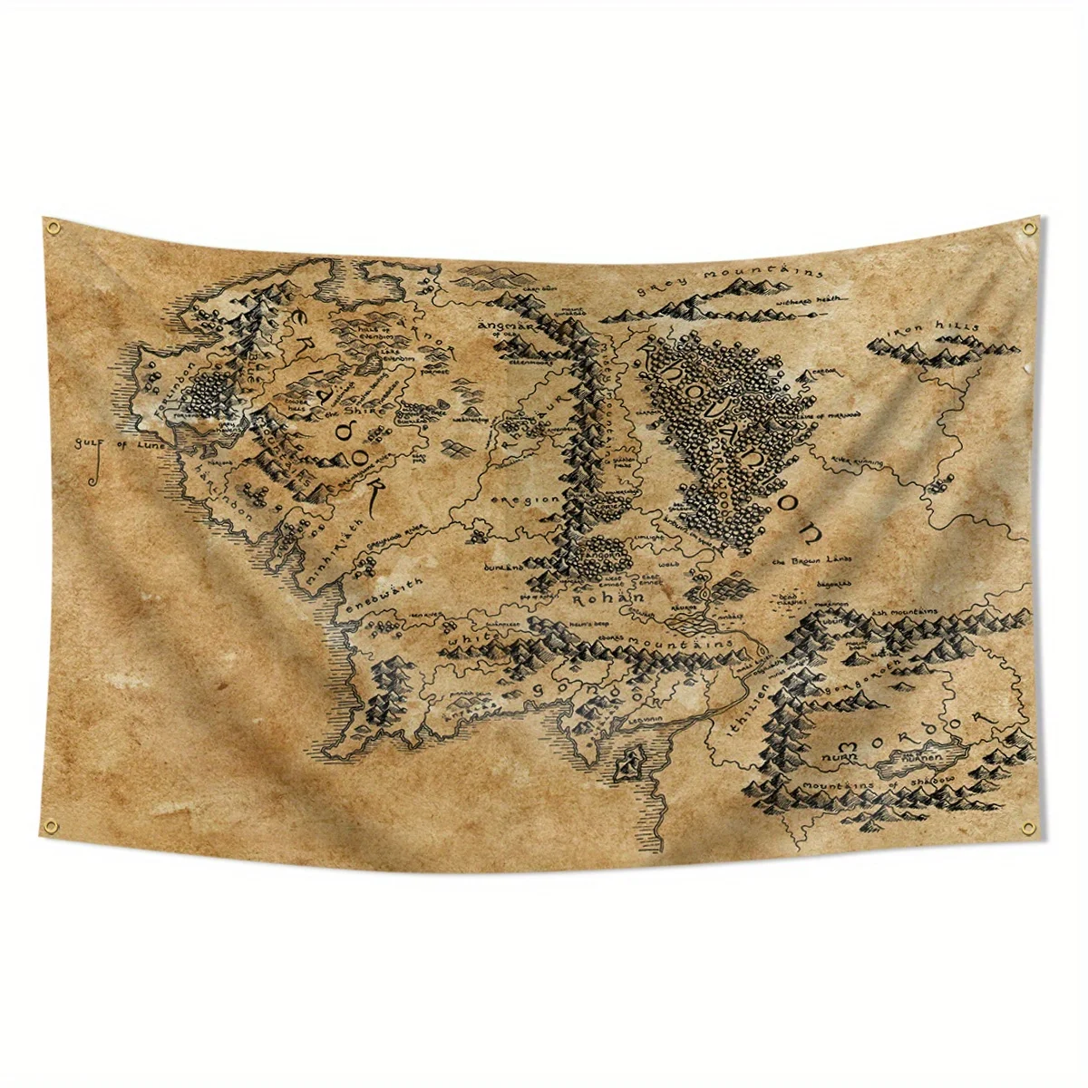 1 pieza, Bandera de Tapiz Retro del Mapa de la Tierra, 2*3 pies (60*90 cm) / 3x5 pies (90*150 cm), 4 Ojales, Impresión de un Sol