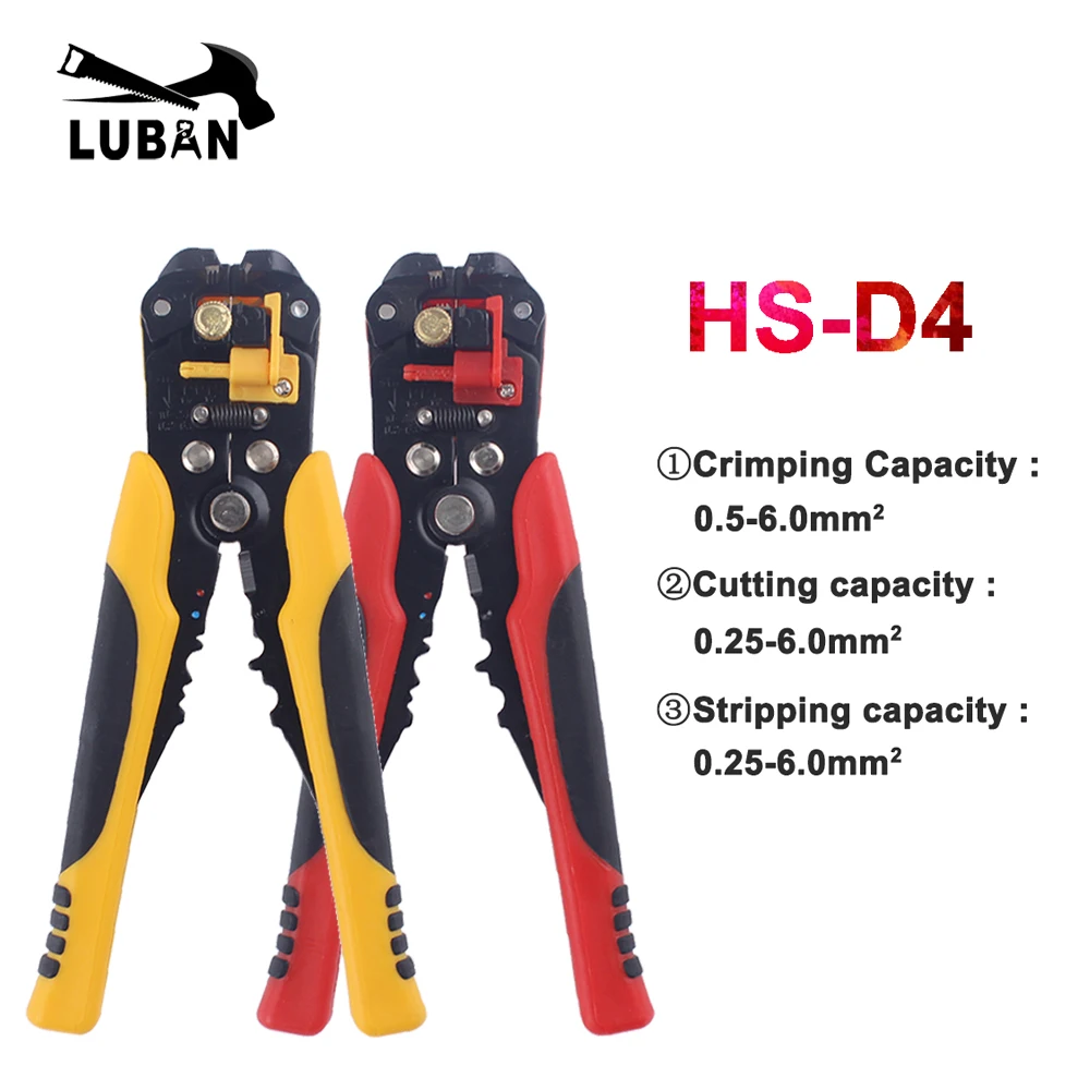 

HS-D4 Crimper Cable Cutter Automatic Wire Stripper Multifunctional Stripping Tools Crimping Pliers Terminal 0.2-6.0mm2 tool