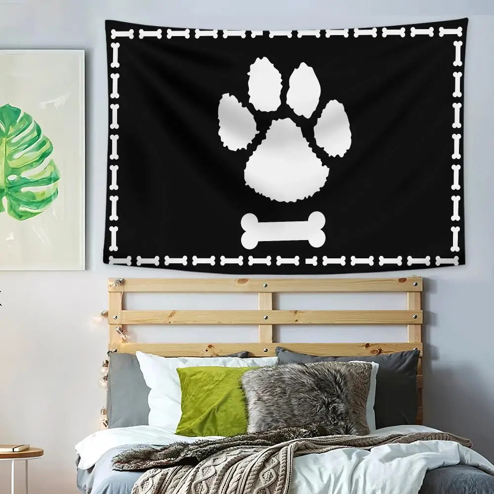 BLACK Pirate Dog Skeleton Tapestry Bedroom Living Room Bar Party House Home Dorm Interior Wall Decor Background Banner