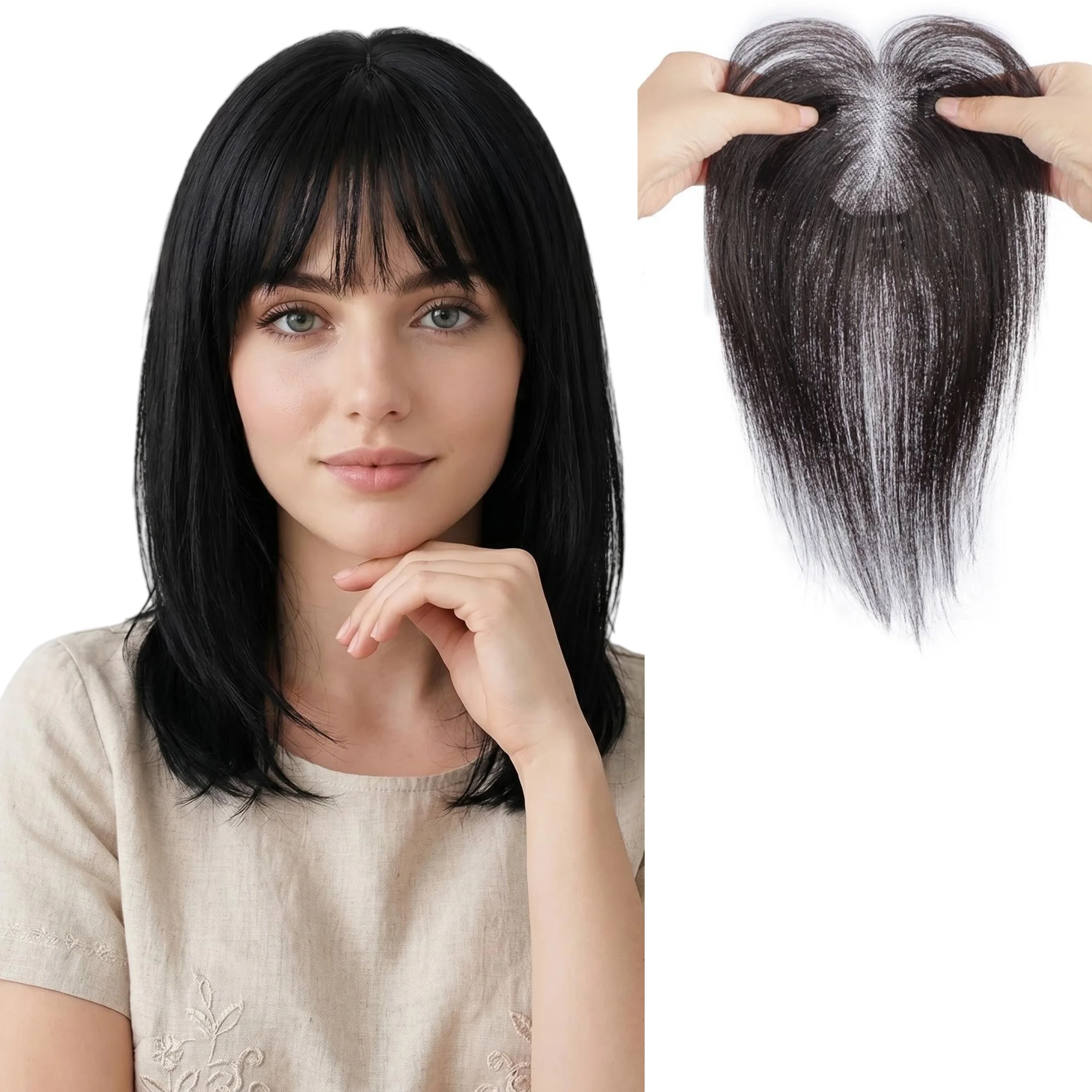 Natürlicher Haartopper 7x10cm Unsichtbare Dünne Haarverdichtung für Frauen Leichter Clip-In Realistischer Schwarzer Haaransatz