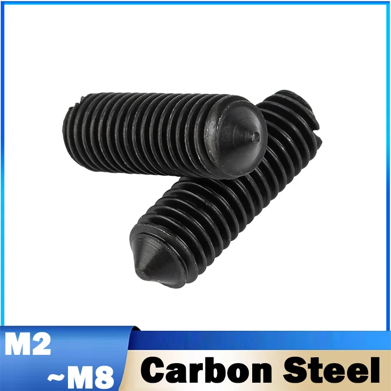 50~200Pcs Black Carbon Steel Slotted Head Cone Point Grub Set Screw M2 M2.5 M3 M4 M5 M6 M8 Machine Screws