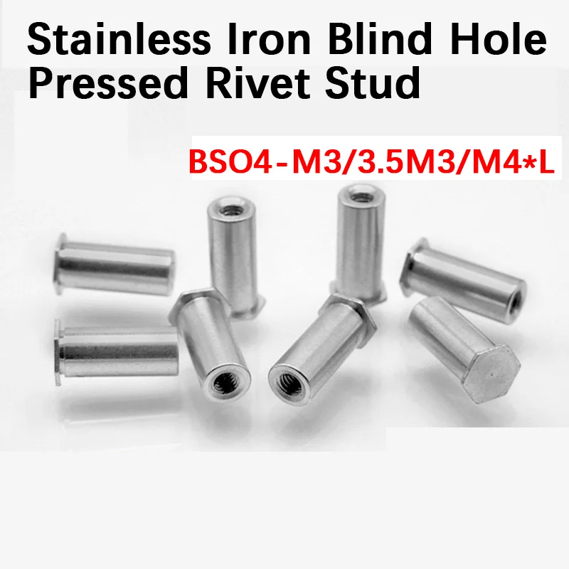 Stainless Iron Blind Hole Pressed Rivet Stud BSO4-M3/3.5M3/M4*L Hardware Engineering Fastener for DIY Craft And Home Improvement