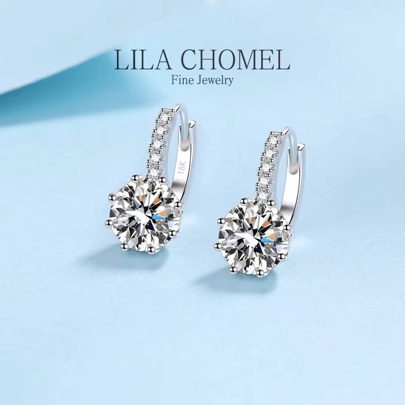 

Brilliant 18K White Gold Female Wedding Fine Jewelry 2 Carat D Color VVS1 Moissanite Diamond Hoop Earrings Women Birthday Gift