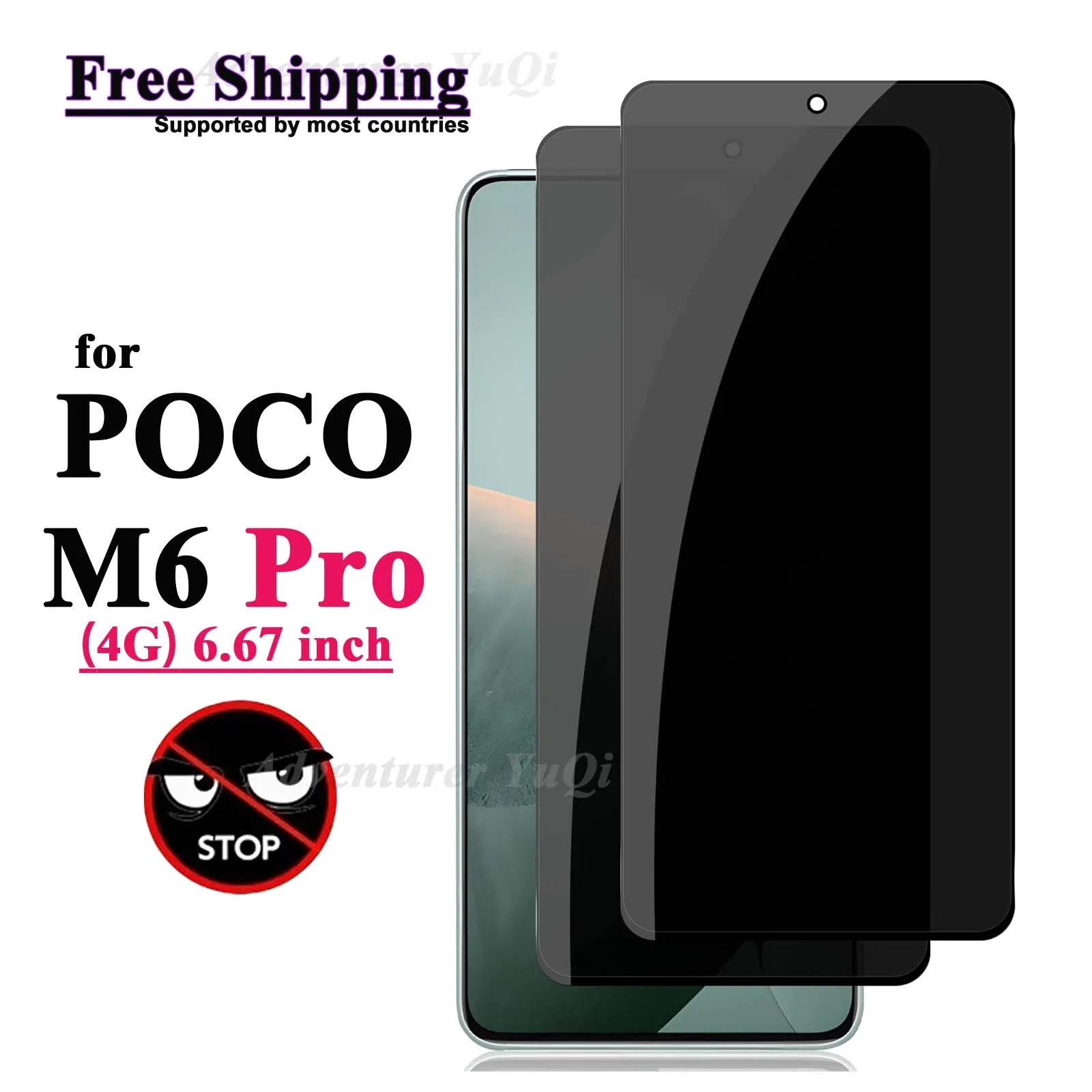 

Anti Spy Screen Protector For POCO M6 Pro 4G 6.67 inch, Tempered Glass Privacy Anti Peep Scratch 9H Case Friendly High Aluminum