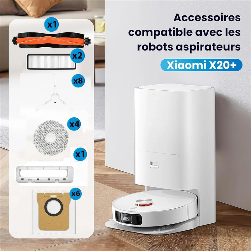 M17K-Accessory For Xiaomi X20+ Robot Vacuum Cleaner Main Side Brush Hepa Filter Mop Cloth Dust Bags Replacement Parts