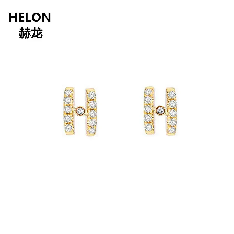 Trendy Natural Diamonds Stud Earrings H Shape Solid 10k Yellow Gold Engagement Wedding Party Women Earrings Fine Jewelry