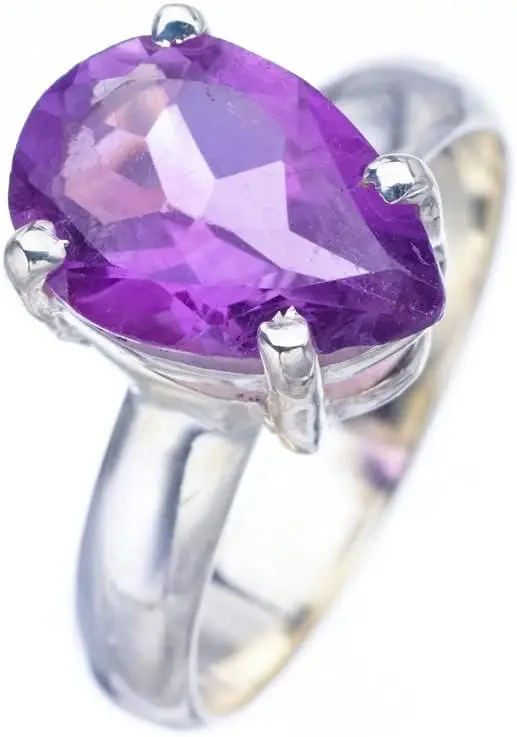 Hesy Natural Amethyst Handmade 925 Sterling Silver Ring Q 1/2 F3068