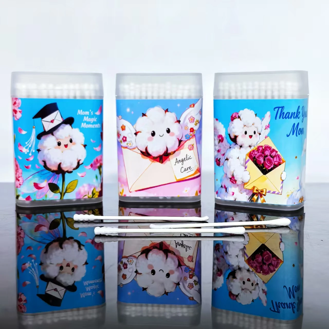 300 Stück Wattestäbchen zum Muttertag, doppelköpfige Wattestäbchen mit dünnem Papierstäbchen, Wattestäbchen als Geschenk zum Muttertag