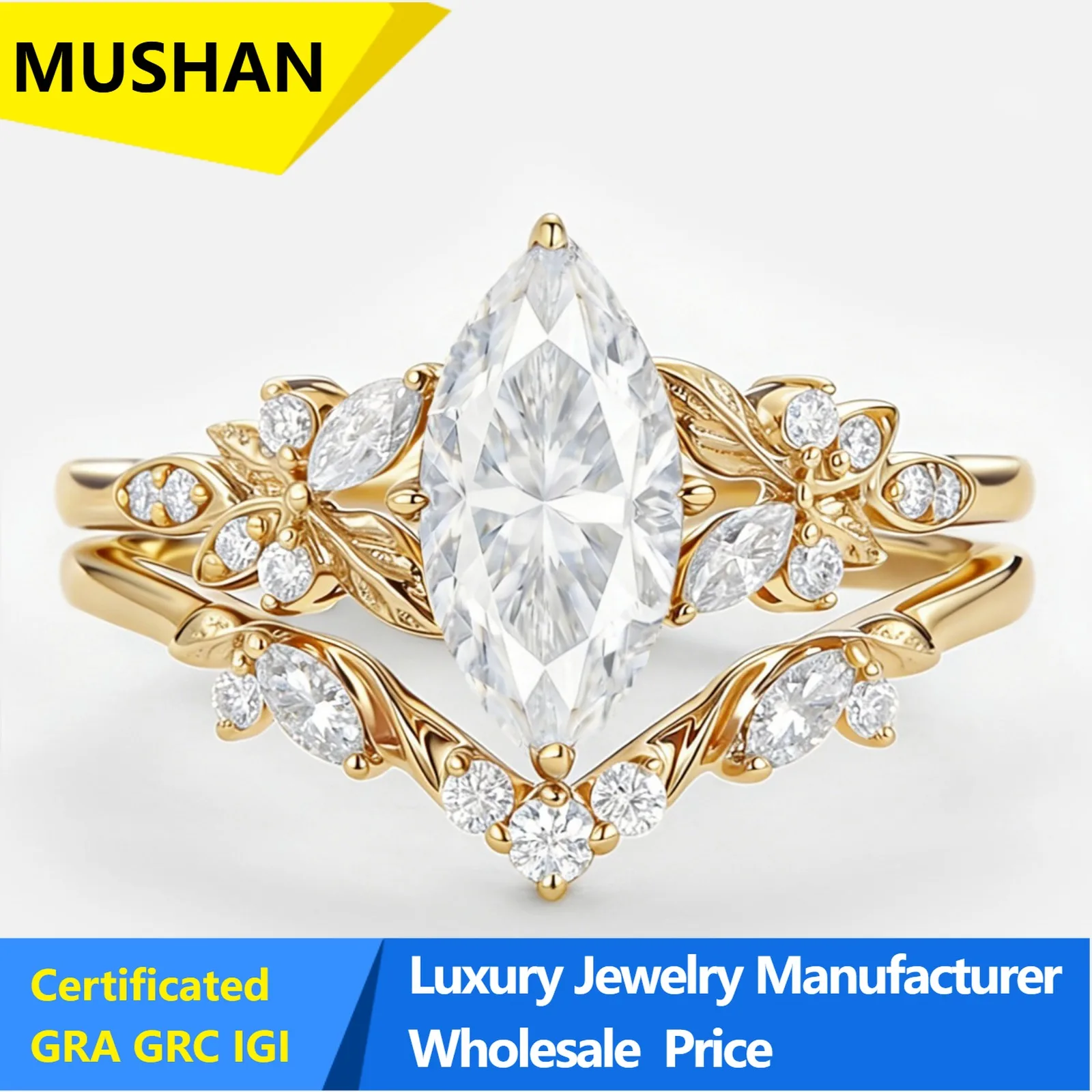 MUSHAN Luxury 925 Sterling Silver Jewelry Factory s925 Sterling Silver Set Flowe Set Ring 0.9 Krama Eye Diamond Ring