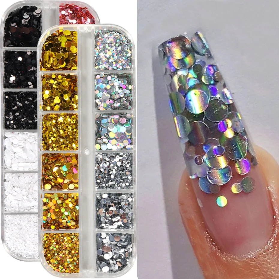 1 boîte argenté doré Nail Art paillettes paillettes holographiques Laser brillant flocons conception ronde bricolage manucure ongles paillettes décor