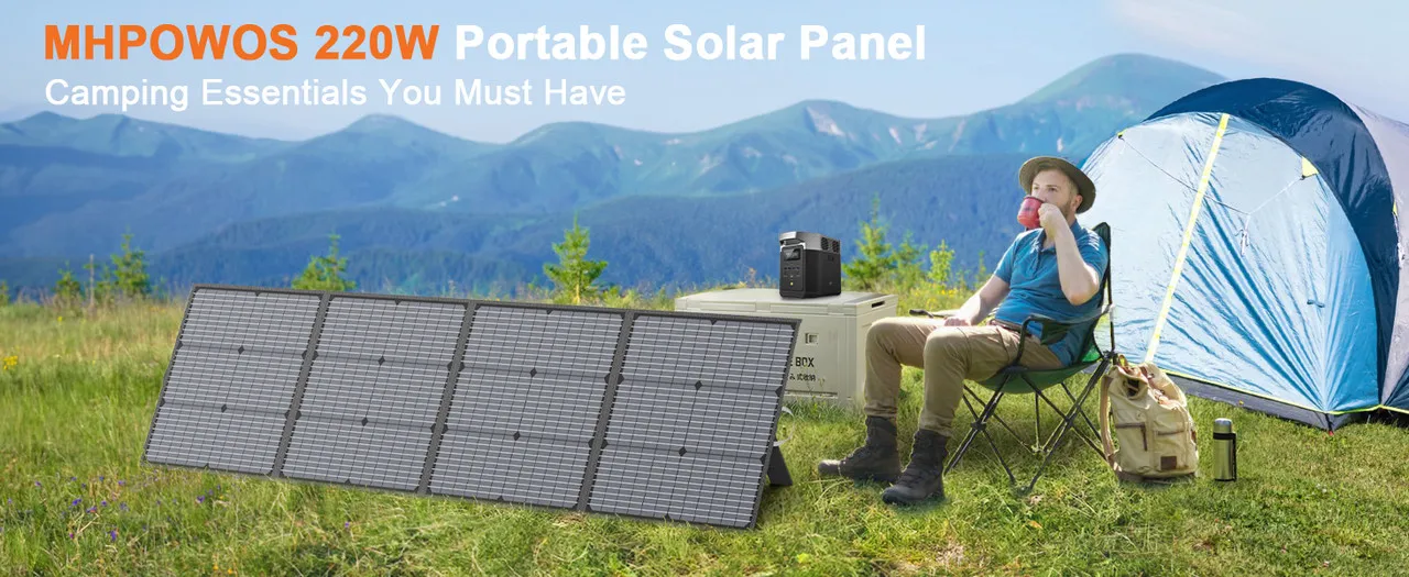 MHPOWOS 220W Foldable Solar Panel 40V Solar Charger for Power Station RV Camping Off Grid Fishing IP67 Waterproof Monocrystalline Portable Solar Panel