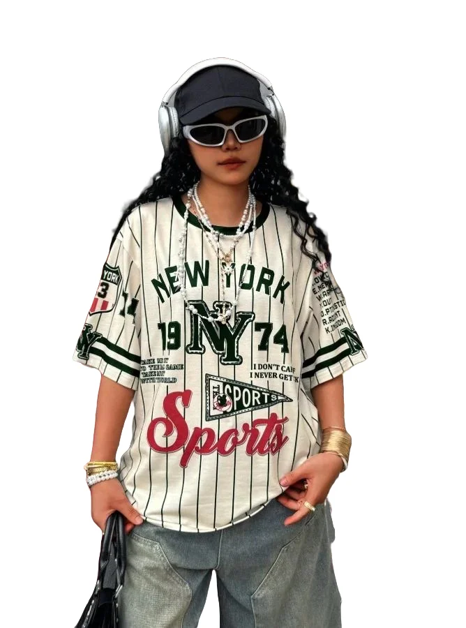 

Последние женские топы, модная женская уличная футболка с короткими рукавами в стиле ретро с буквенным принтом, летние спортивные свободные модные топы большого размера