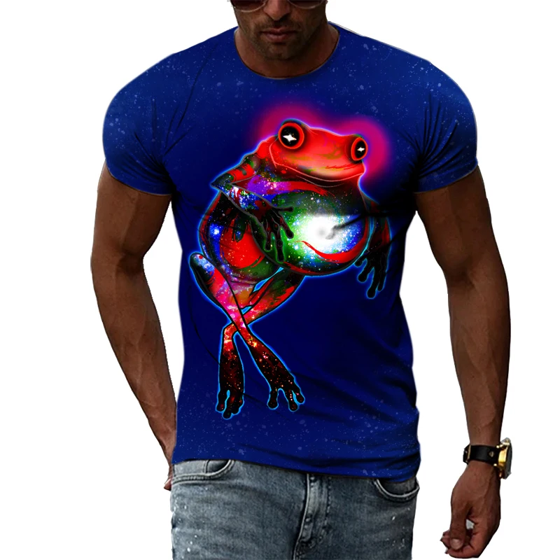 New Men's Tree Frog Chameleon 3D T-shirt Personality Street Element Round Neck Top Fashion Hip Hop Fashion Short Sleeve Clothing
