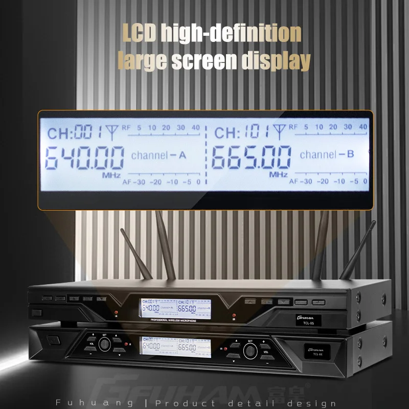 FUHAM TLC-8S ميكروفون لاسلكي 2-قناة جميع المعادن المهنية ميكروفون لاسلكي UHF مرحلة الأداء ميكروفون