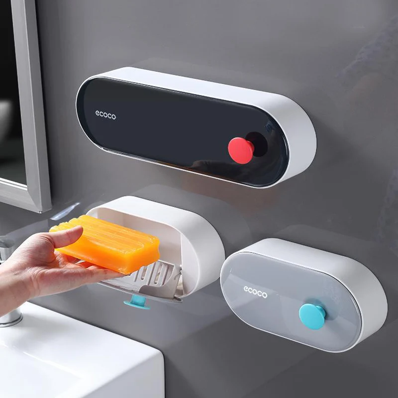 Caja de almacenamiento de jabón con tapa, esponja de ducha de baño y soporte de jabón con drenaje para accesorios de baño creativos