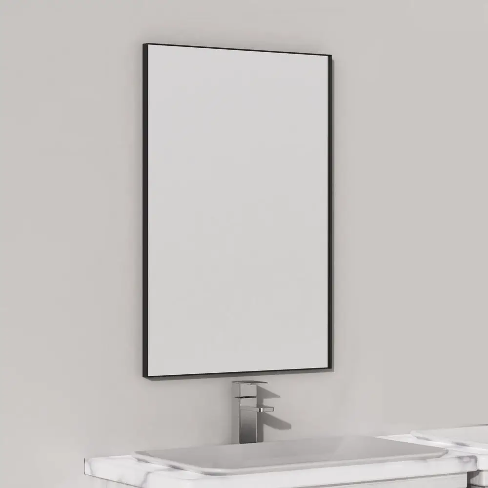 

16x24 Inch Square Black Vanity Mirror with Shatterproof Glass for Bathroom | Wall-Mounted, Sleek Design