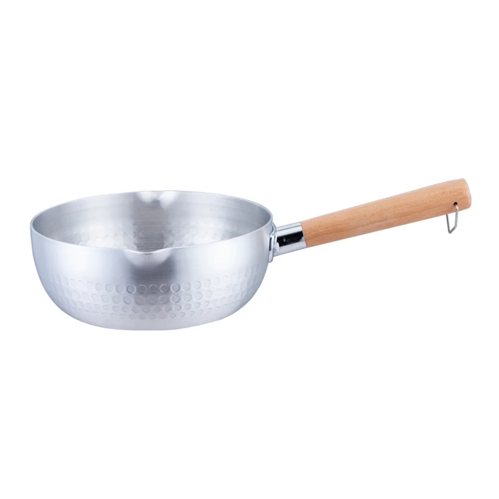 

Stainless Steel Snow Pan Small Frying Multi-functional Heating Pot Milk Saucepan Wooden Handle Stew Noodle